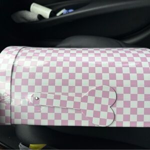 Pink and White Checkered Cylinder Storage Tin